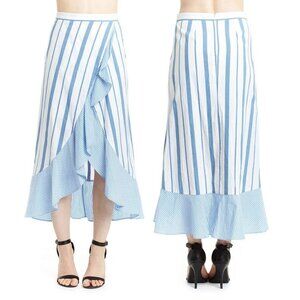 Romeo & Juliet White Blue Stripe Ruffle Maxi Skirt Cottagecore Boho Country M